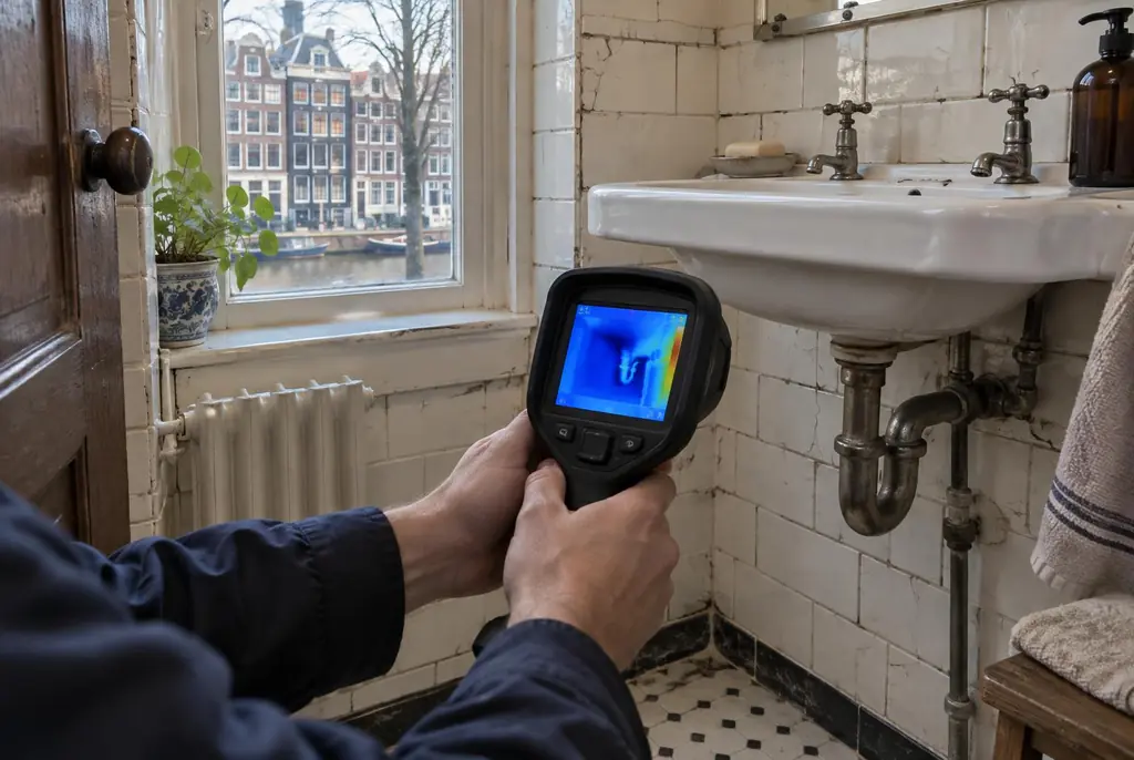 Lekdetectie Oudewater – badkamer met oude leidingen achter de tegels