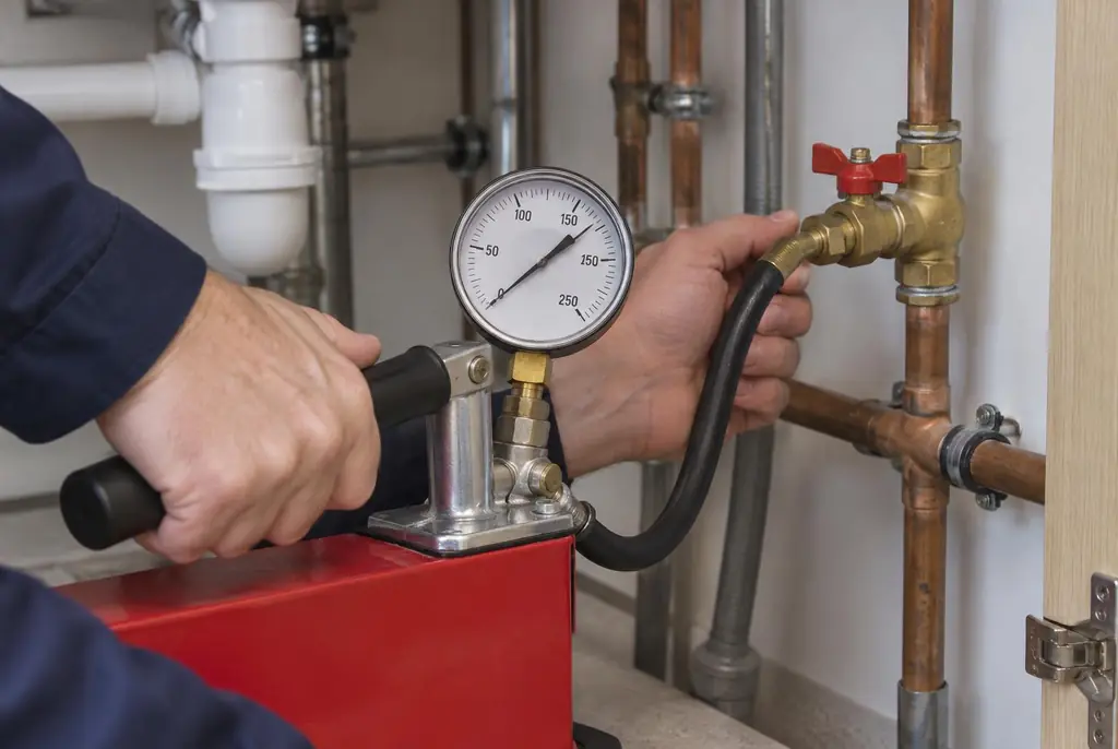 Lekdetectie Oudewater – druktest op een waterleiding met een manometer
