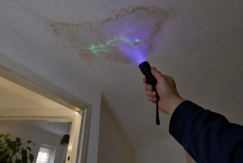 Lekdetectie Oudewater – kleurstof controleren op het plafond met uv-licht