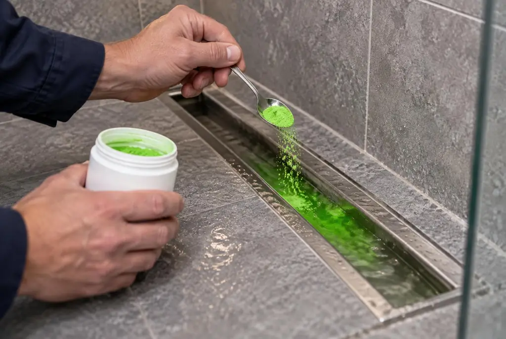 Lekdetectie Oudewater – kleurstoftest in een douchegoot