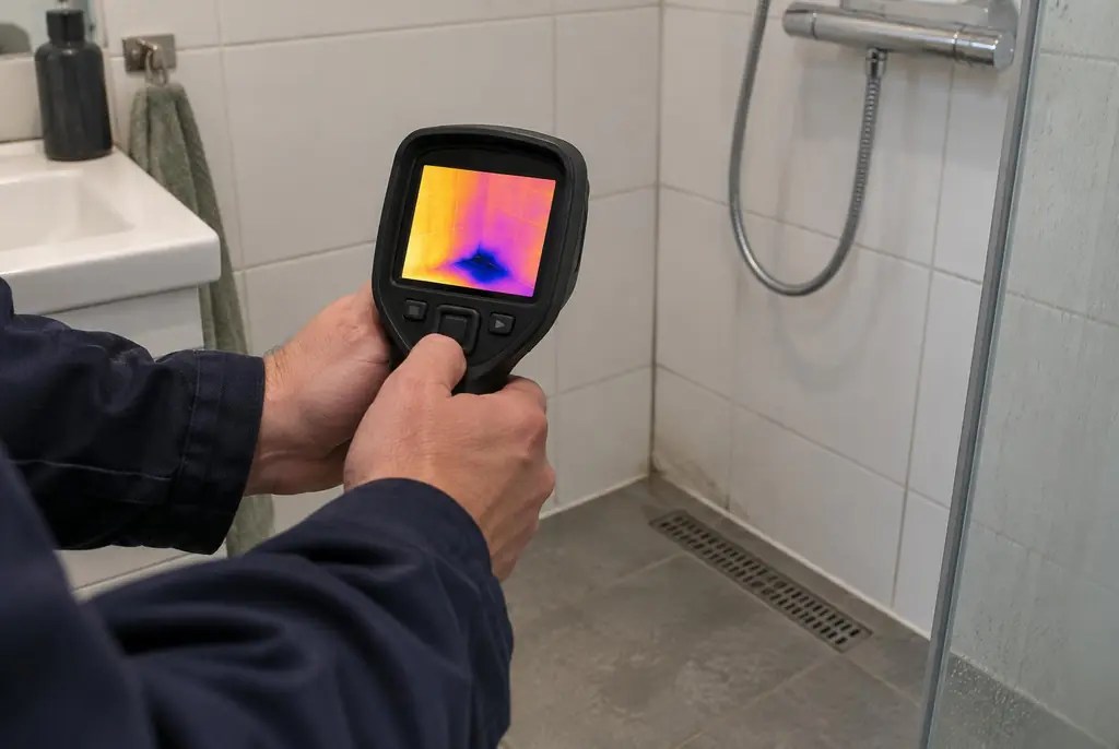 Lekdetectie Oudewater – lekdetectiespecialist met warmtebeeldcamera in een badkamer